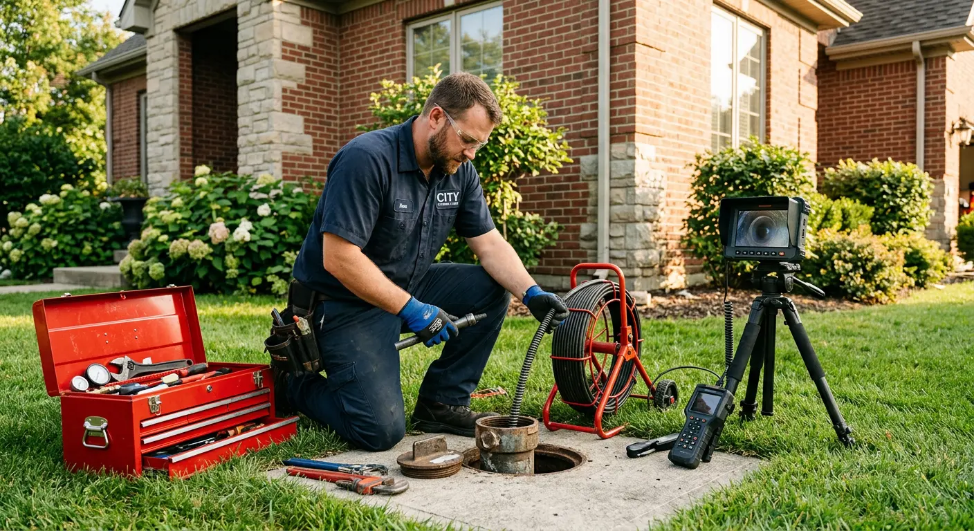 Sewer specialist with camera equipment servicing a cleanout in Oviedo